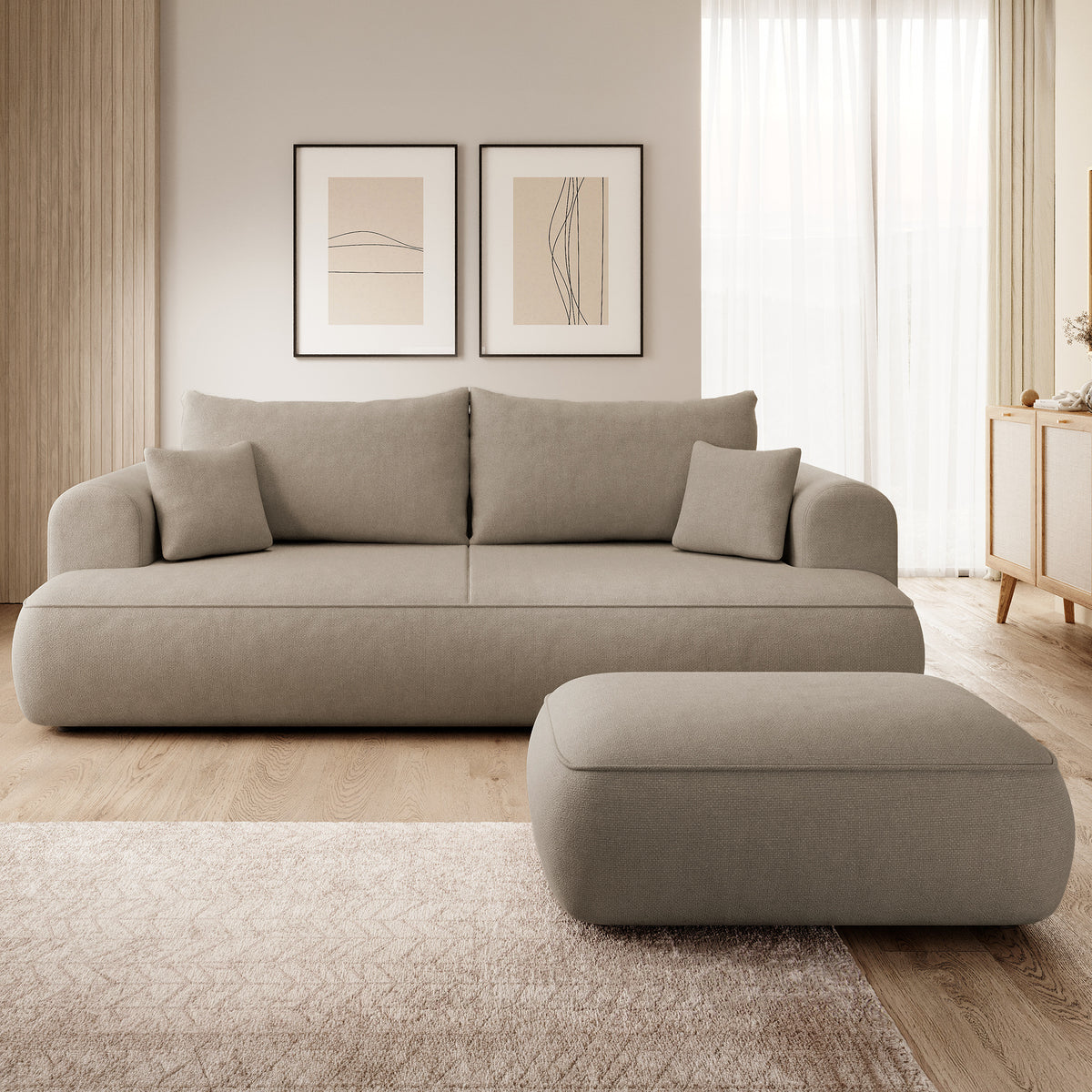 Pouf Ovo gris-brun en chenille facile à nettoyer