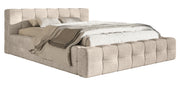 Lit tapissé Puffly 160x200 cm avec rangement, cadre métallique, tissu chenille beige