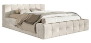 Lit tapissé Puffly 160x200 cm avec rangement, cadre métallique, velours chenille crème
