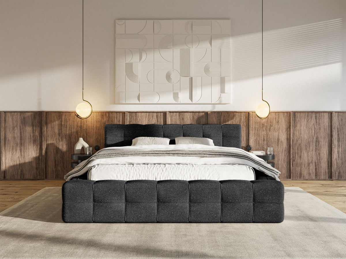 Polsterbett Puffly 180x200 cm mit Stauraum, Metallrahmen schwarz, Chenille