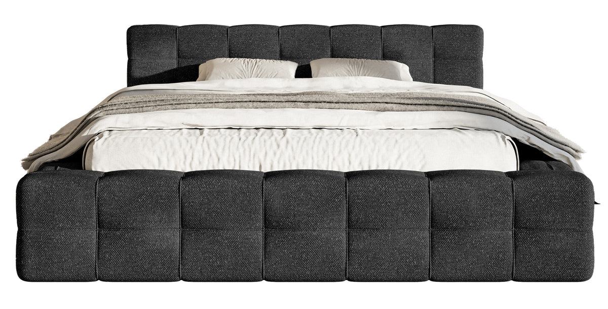 Gepolstertes Bett Puffly 140x200 cm mit Stauraum, Metallrahmen schwarz, Chenille