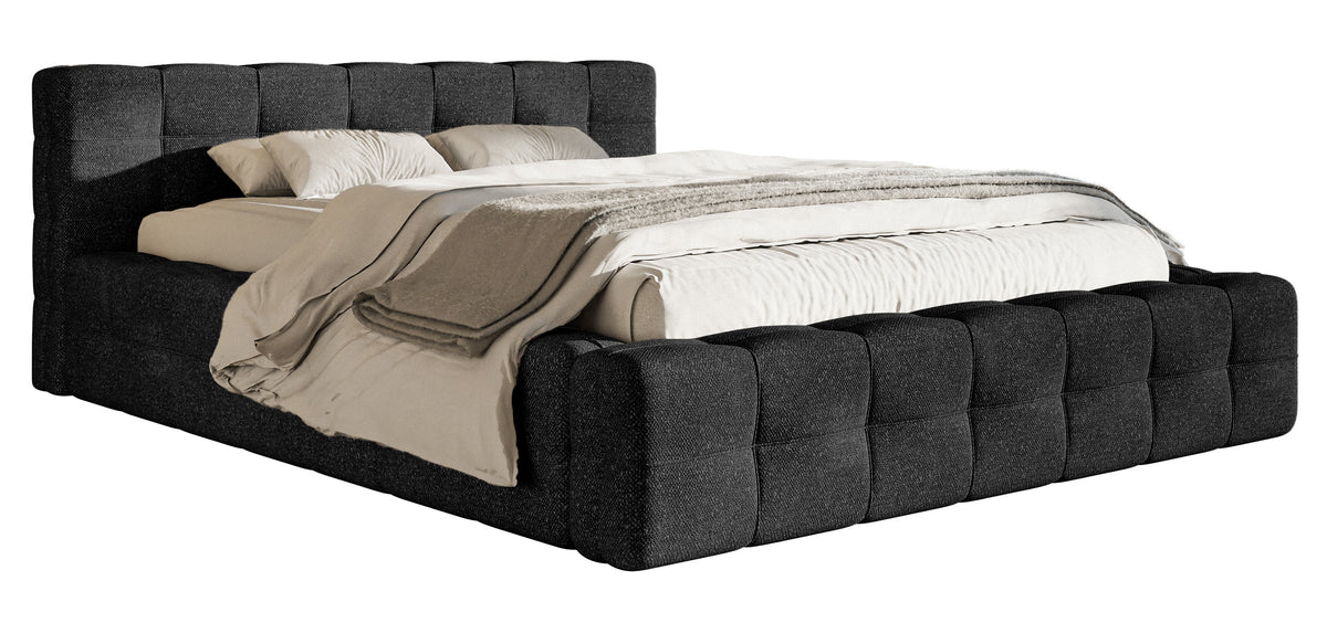Polsterbett Puffly 180x200 cm mit Stauraum, Metallrahmen schwarz, Chenille
