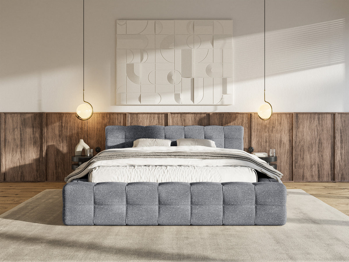 Polsterbett Puffly 180x200 cm mit Stauraum, Metallrahmen, dunkelgrauer Chenille-Stoff