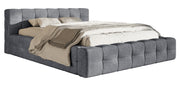 Polsterbett Puffly 140x200 cm mit Stauraum, Metallrahmen, dunkelgrauer Chenille-Stoff