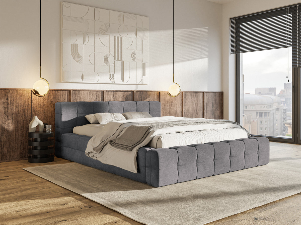 Polsterbett Puffly 140x200 cm mit Stauraum, Metallrahmen, grauer Samt