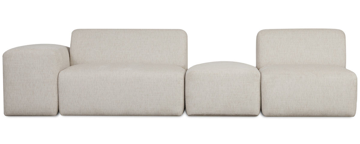 Modulares Sofa Pyllomi mit Hocker, cremefarbenes Geflecht