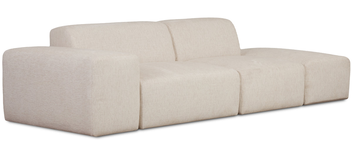 Modulares Sofa Pyllomi mit Hocker, warmbeige Flechtoptik
