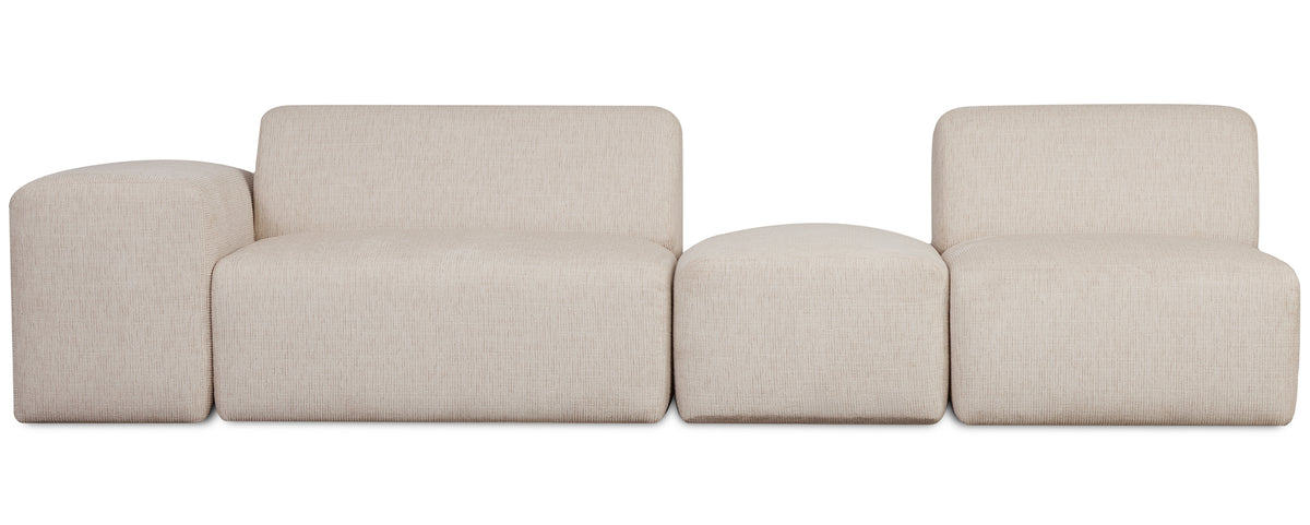 Modulares Sofa Pyllomi mit Hocker, warmbeige Flechtoptik