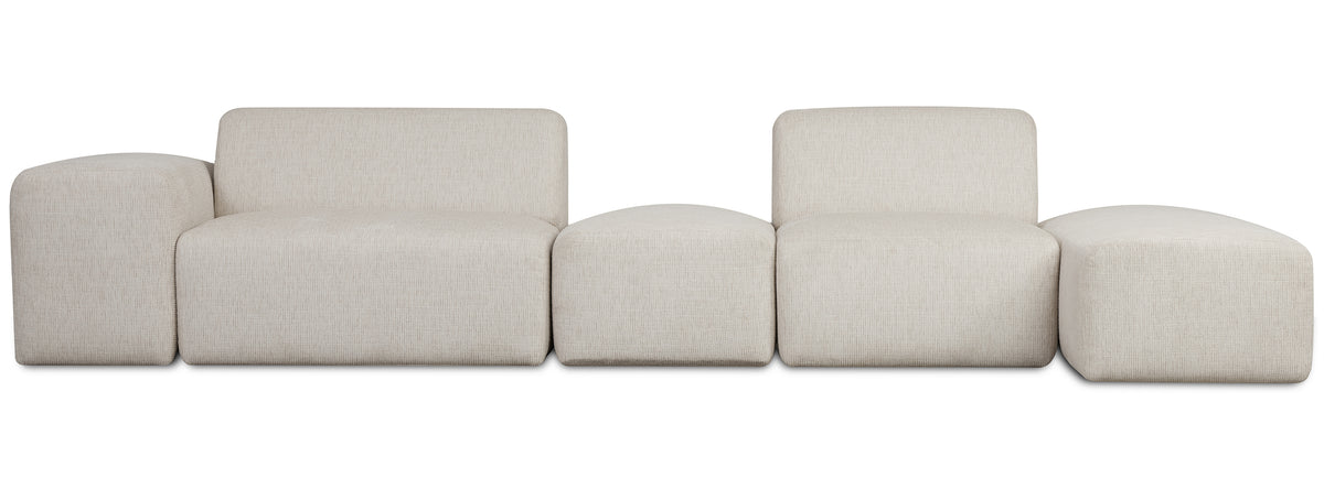 Canapé d'angle modulaire Pyllomi en L avec pouf, tressage crème