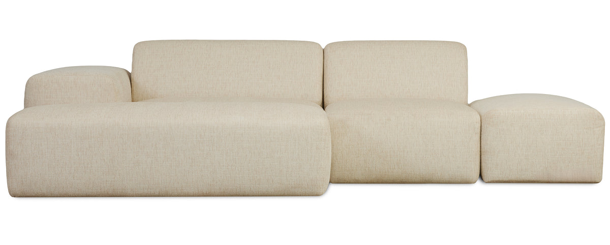 Canapé d'angle modulable Pyllomi en L avec pouf, tissage beige clair