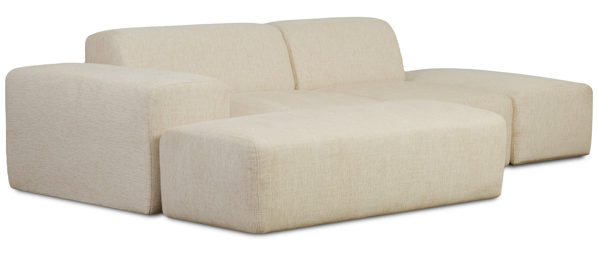 Modulare Eckcouch Pyllomi L-förmig mit Hocker, hellbeige Geflecht