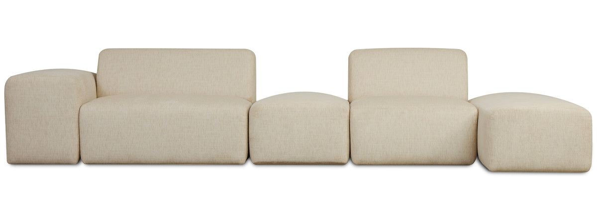 Modulare Eckcouch Pyllomi L-förmig mit Hocker, hellbeige Geflecht