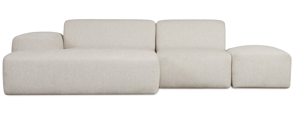 Canapé d'angle modulaire Pyllomi en L avec pouf, tressage crème