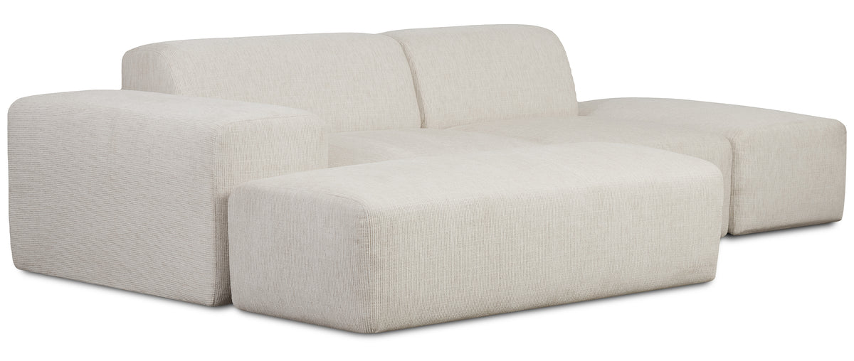 Canapé d'angle modulaire Pyllomi en L avec pouf, tressage crème