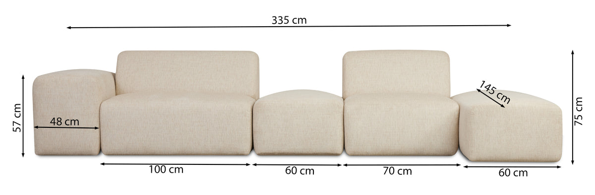Modulare Eckcouch Pyllomi L-förmig mit Hocker, hellbeige Geflecht