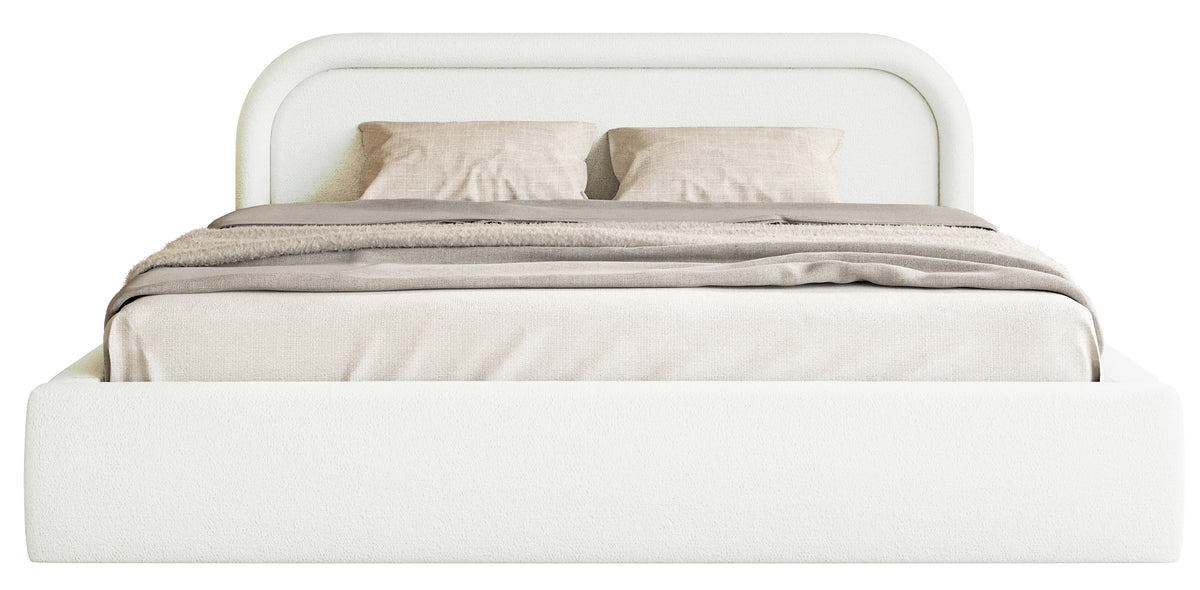 Lit tapissé 180x200 cm Ruvi avec rangement en chenille crème
