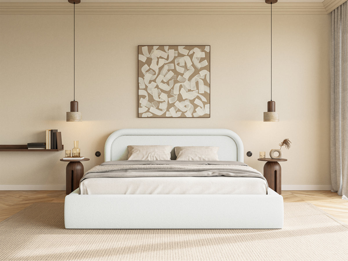 Lit tapissé 180x200 cm Ruvi avec rangement en chenille crème