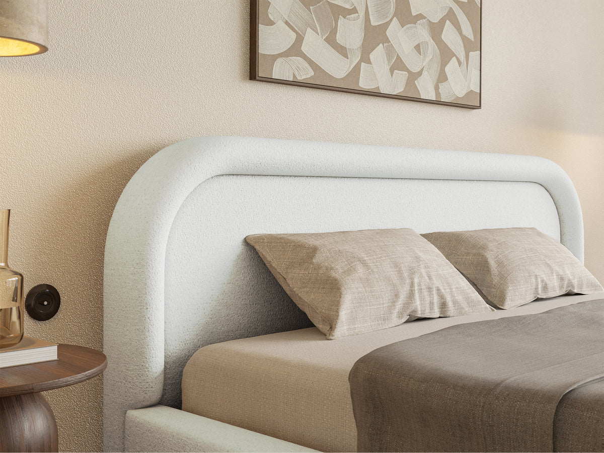 Lit tapissé 180x200 cm Ruvi avec rangement en chenille crème