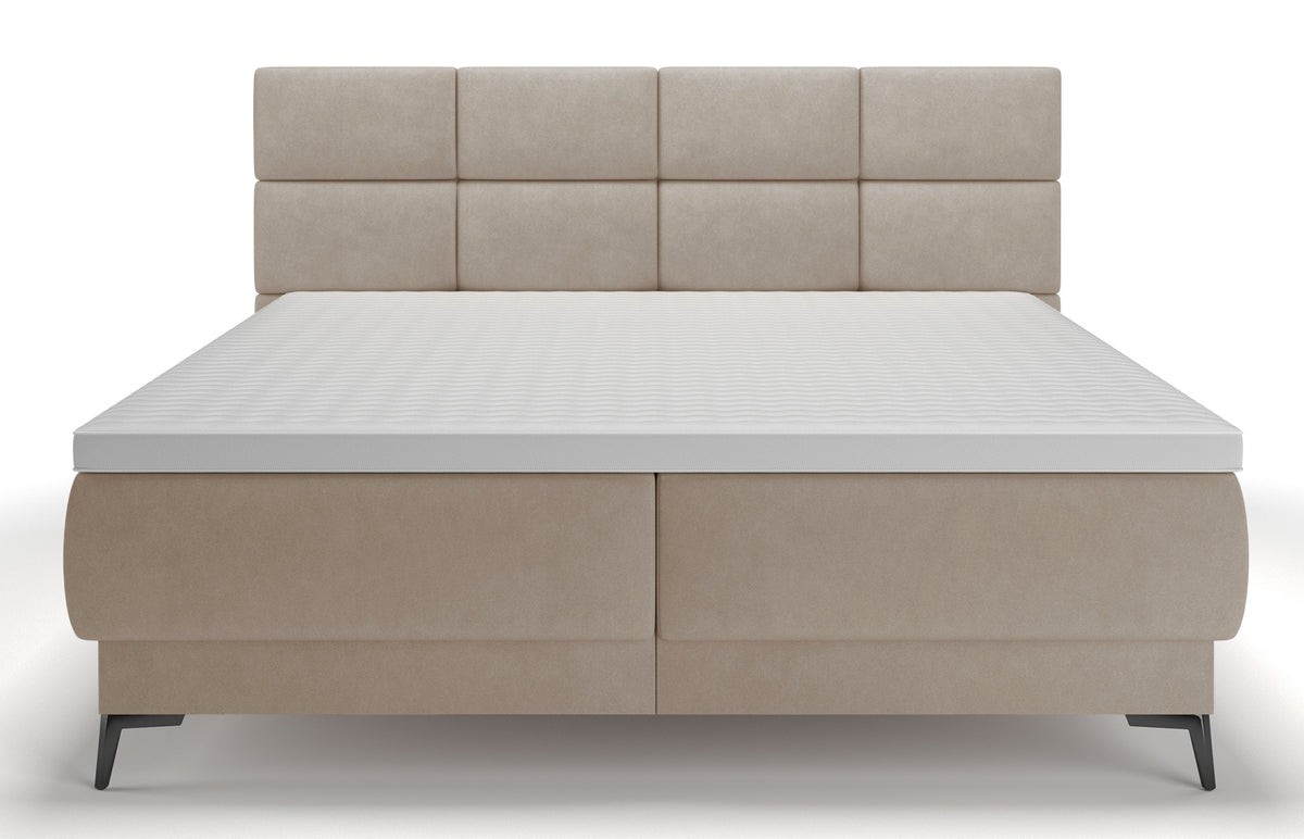 Lit continental 180x200 cm Rektango avec rangement et surmatelas velours beige