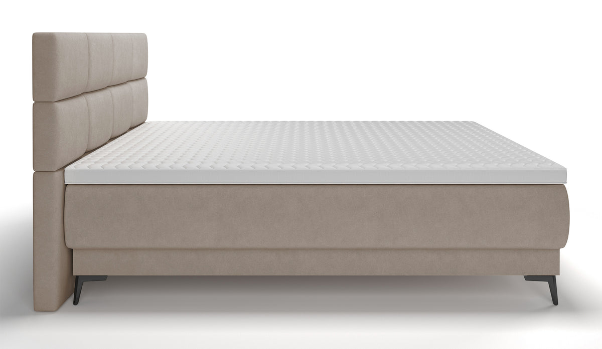 Lit continental 180x200 cm Rektango avec rangement et surmatelas velours beige