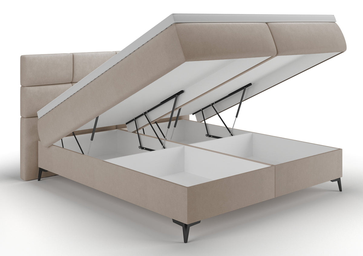 Lit continental 180x200 cm Rektango avec rangement et surmatelas velours beige
