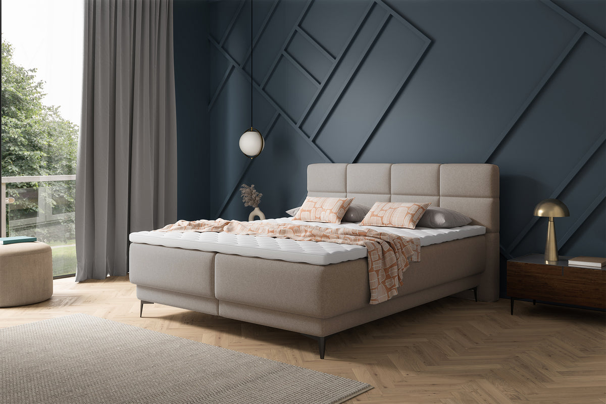 Lit continental 180x200 cm Rektango avec rangement et surmatelas velours beige
