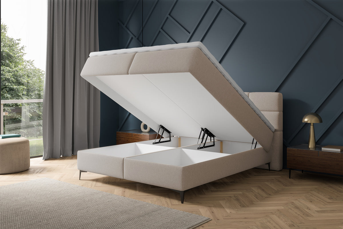 Lit continental 180x200 cm Rektango avec rangement et surmatelas velours beige