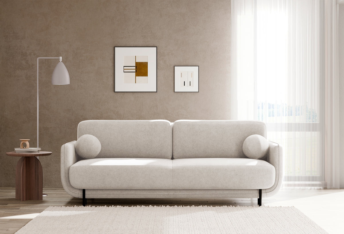 Dreisitziges ausklappbares Sofa Ovals in hellbeigem Flechtmuster