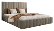 Lit tapissé 160x200 cm Fiarro avec coffre de rangement pour la literie, velours gris beige, cadre métallique