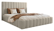 Lit tapissé 160x200 cm Fiarro avec rangement pour la literie, velours beige clair, cadre métallique