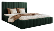 Lit tapissé 140x200 cm Fiarro avec rangement pour linge de lit, velours vert foncé, cadre métallique