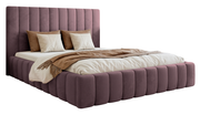 Lit tapissé 180x200 cm Fiarro avec coffre de rangement pour la literie, velours violet, cadre métallique