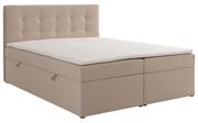 Lit continental 180x200 cm Ronneo avec rangements et surmatelas en velours beige clair