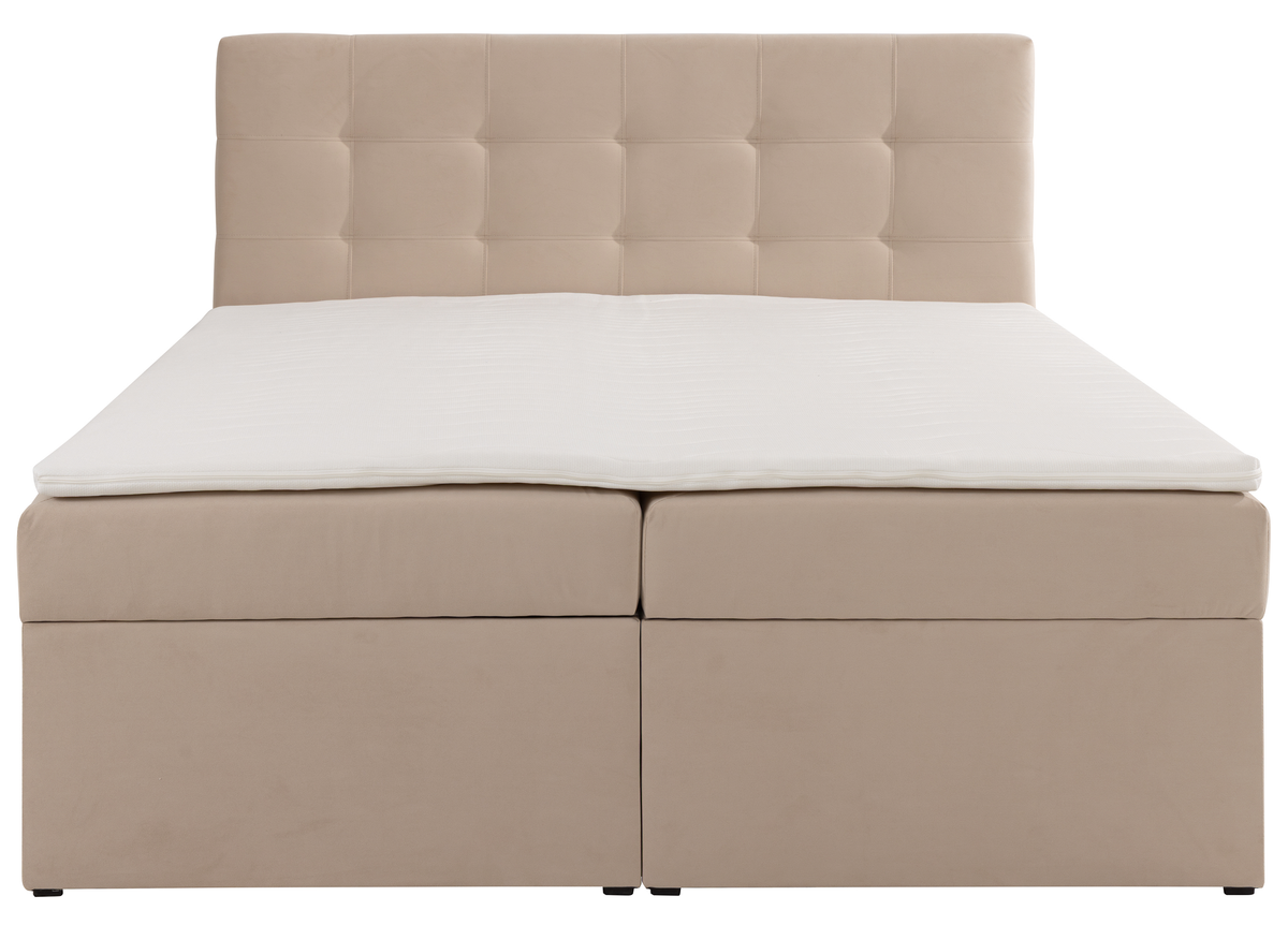 Lit continental 180x200 cm Ronneo avec rangements et surmatelas en velours beige clair
