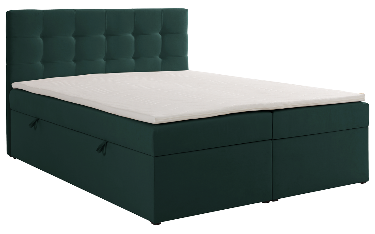 Kontinentalbett 180x200 cm Ronneo mit Stauraum und Topper, grüner Samt