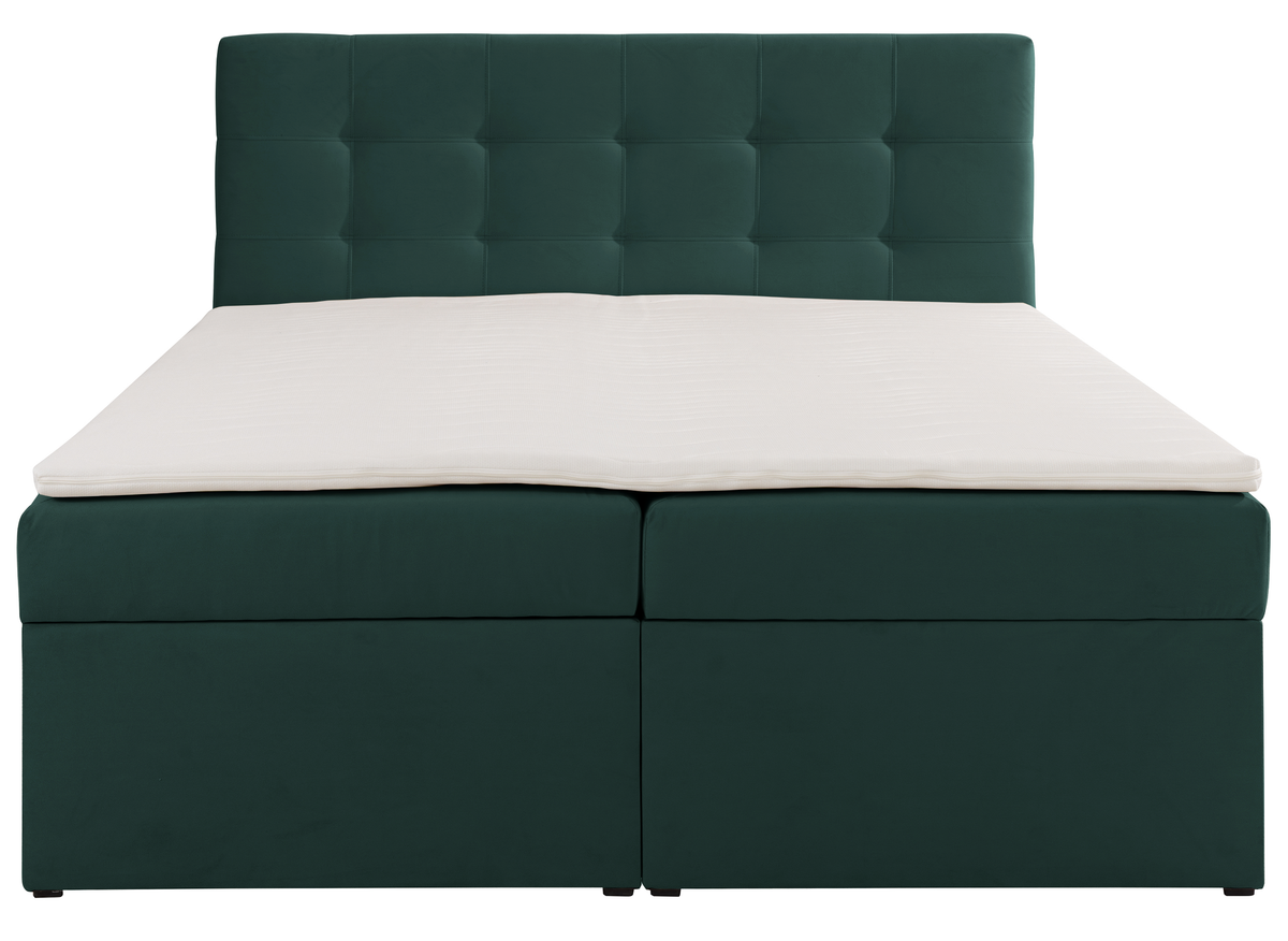 Kontinentalbett 180x200 cm Ronneo mit Stauraum und Topper, grüner Samt