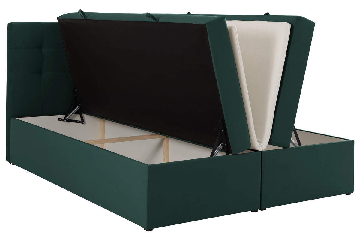 Lit continental 140x200 cm Ronneo avec rangements et surmatelas en velours vert
