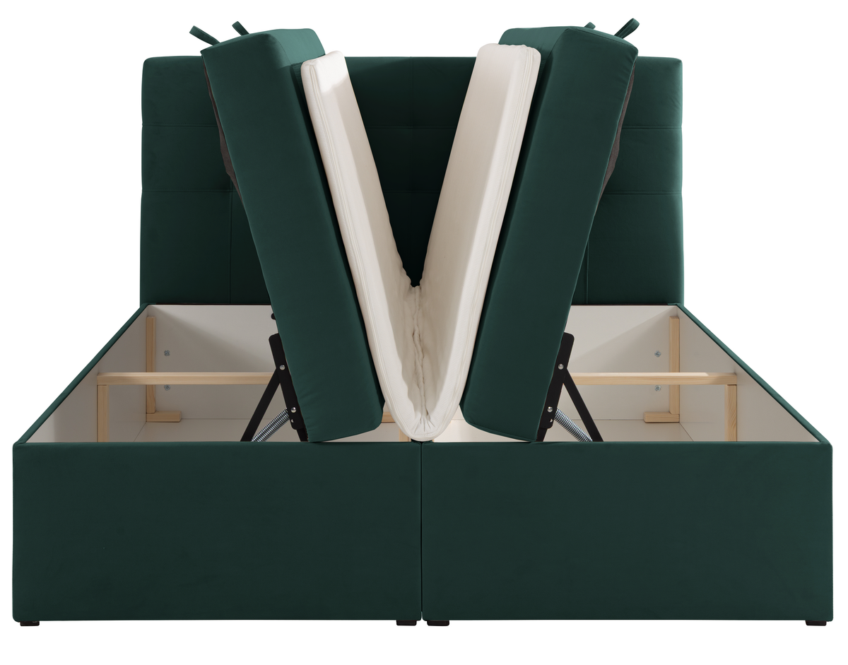 Lit continental 140x200 cm Ronneo avec rangements et surmatelas en velours vert
