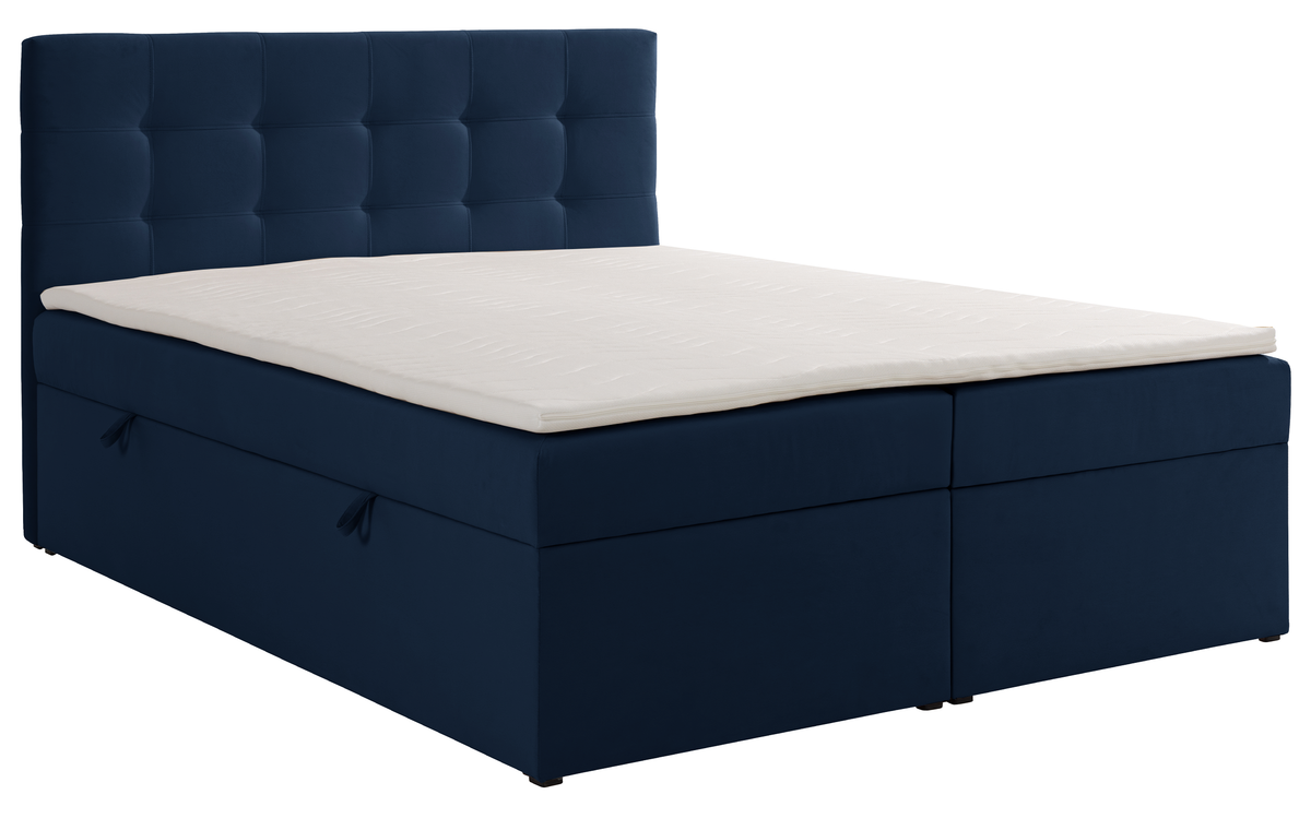 Kontinentalbett 140x200 cm Ronneo mit Stauraum und Topper, dunkelblauer Samt