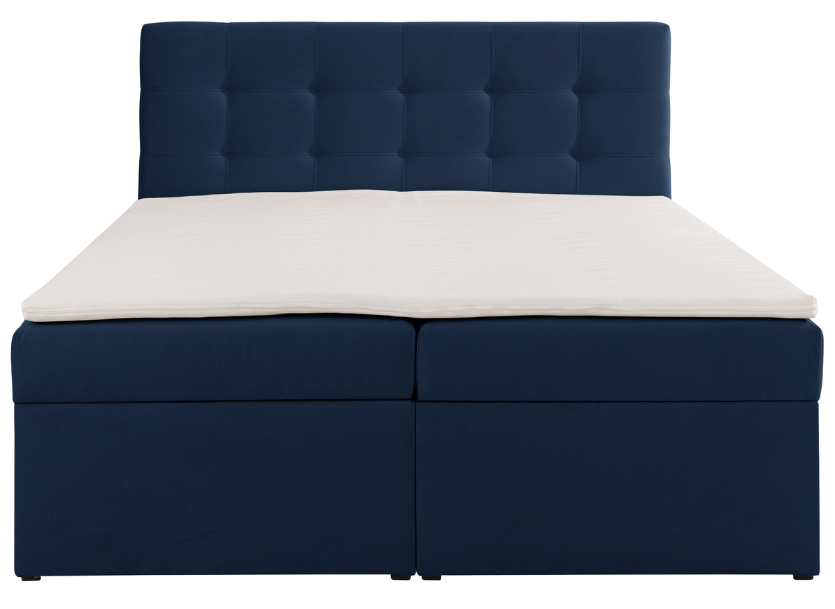 Kontinentalbett 140x200 cm Ronneo mit Stauraum und Topper, dunkelblauer Samt
