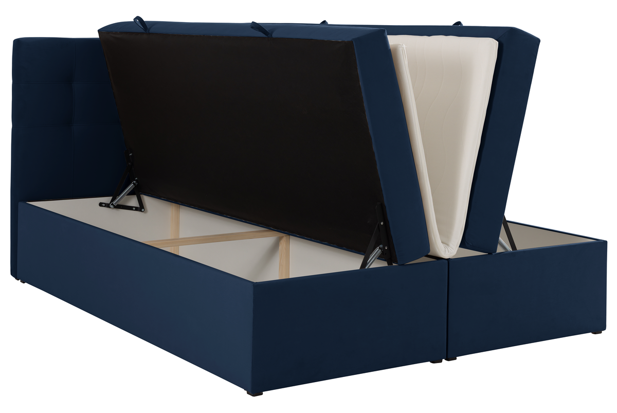 Kontinentalbett 140x200 cm Ronneo mit Stauraum und Topper, dunkelblauer Samt