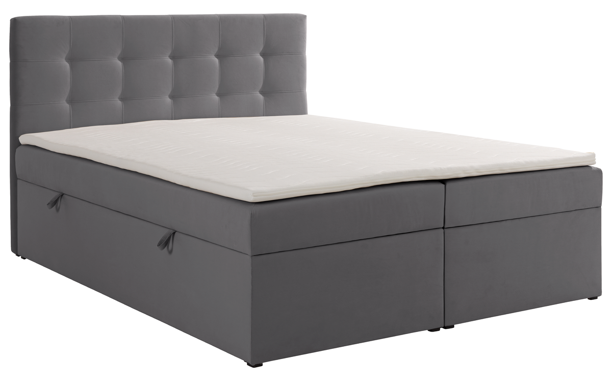 Kontinentalbett 140x200 cm Ronneo mit Stauraum und Topper, aschgrauer Samt