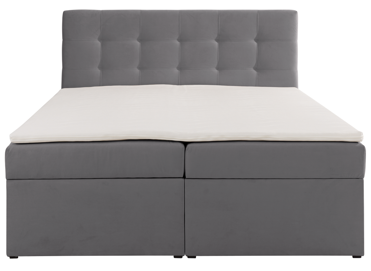 Kontinentalbett 160x200 cm Ronneo mit Stauraum und Topper, aschgrauer Samt