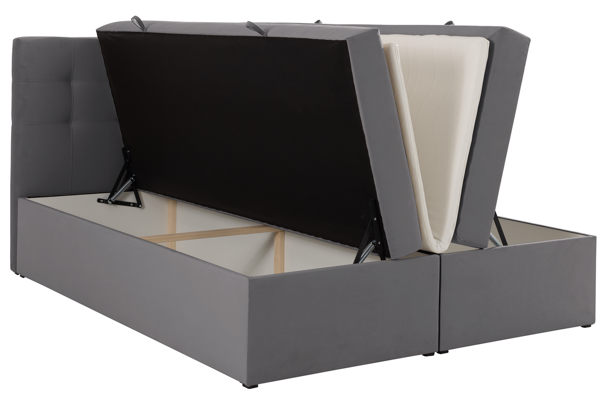 Kontinentalbett 140x200 cm Ronneo mit Stauraum und Topper, aschgrauer Samt