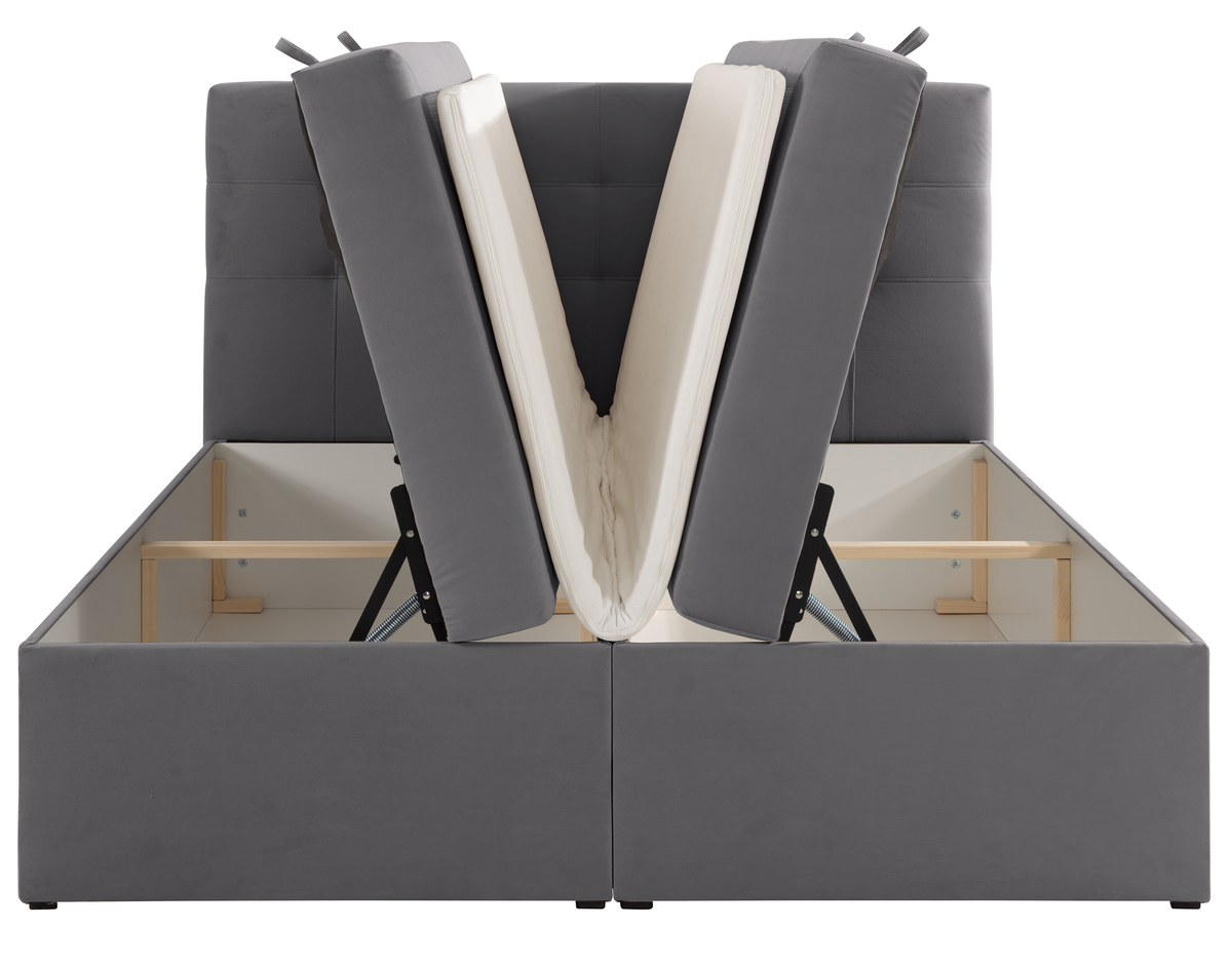 Kontinentalbett 160x200 cm Ronneo mit Stauraum und Topper, aschgrauer Samt