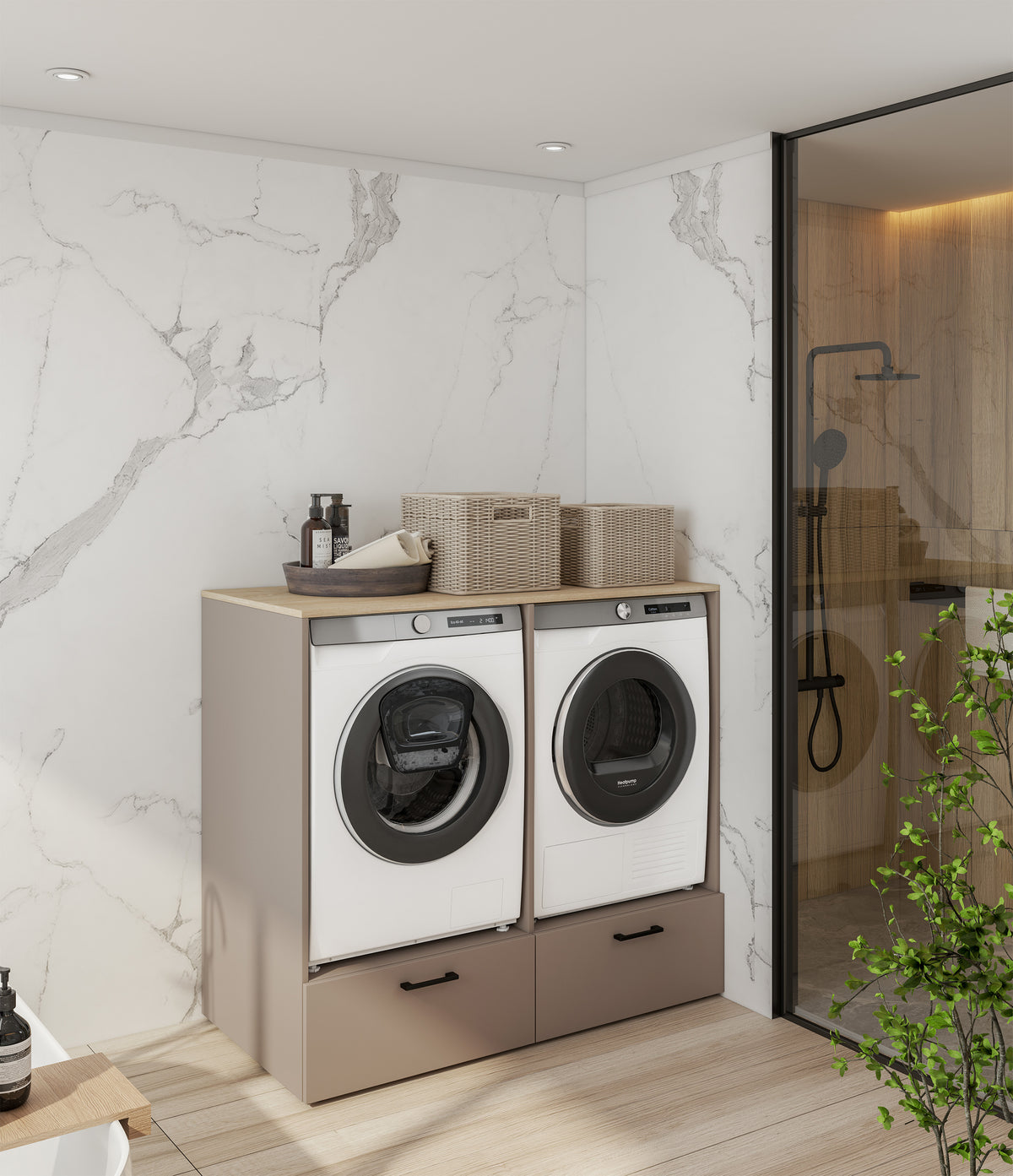 Armoire pour lave-linge et sèche-linge Rosa avec deux tiroirs congo/chêne huilé
