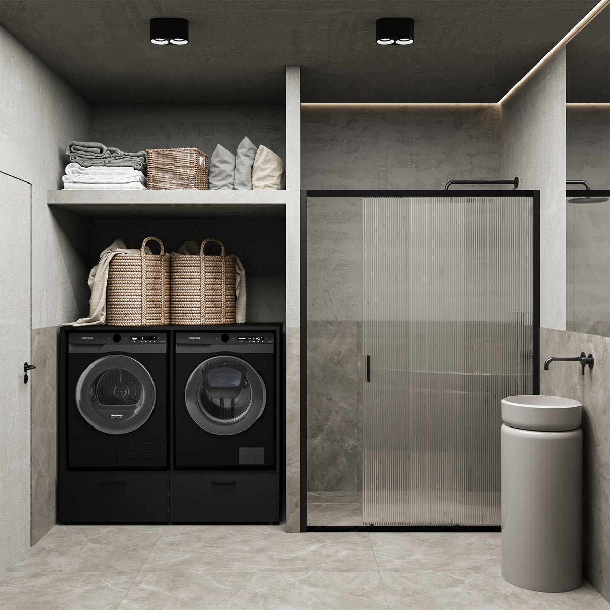 Meuble pour lave-linge et sèche-linge Rosa avec deux tiroirs noir Onyx