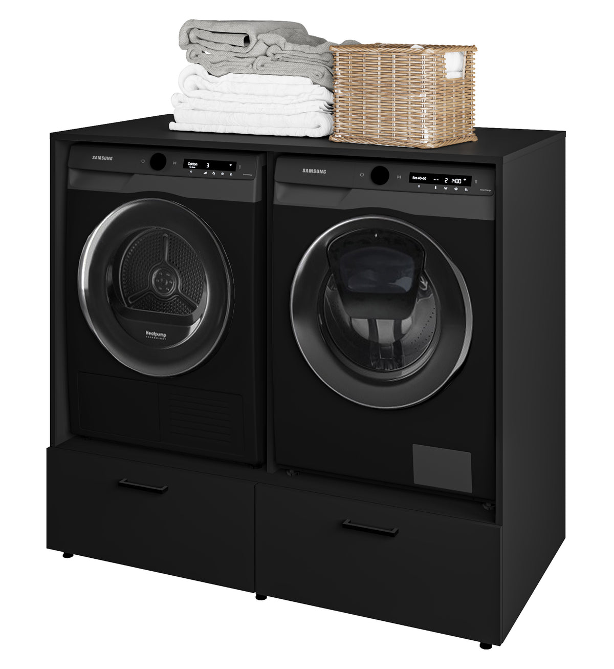 Meuble pour lave-linge et sèche-linge Rosa avec deux tiroirs noir Onyx