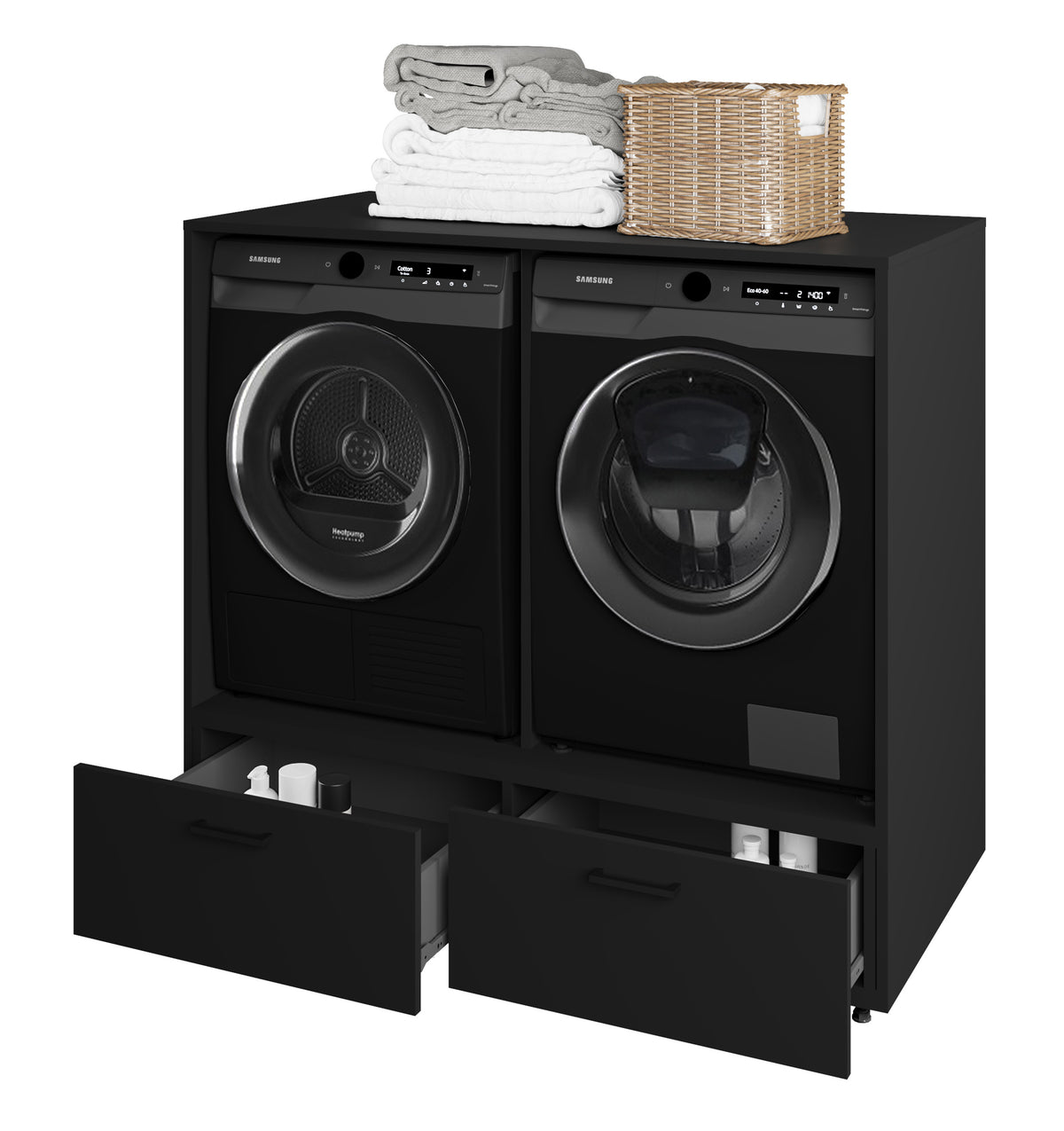 Meuble pour lave-linge et sèche-linge Rosa avec deux tiroirs noir Onyx