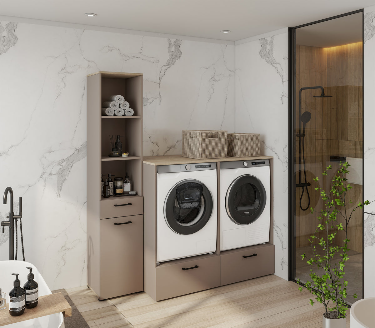 Armoire pour lave-linge et sèche-linge Rosa avec deux tiroirs congo/chêne huilé